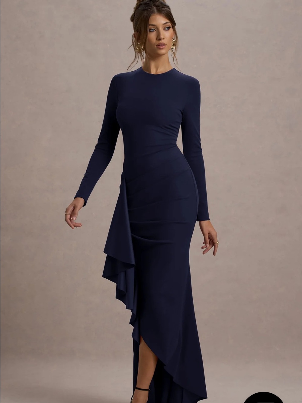 Club L London Long Sleeve Navy Ruffle Hem Dress